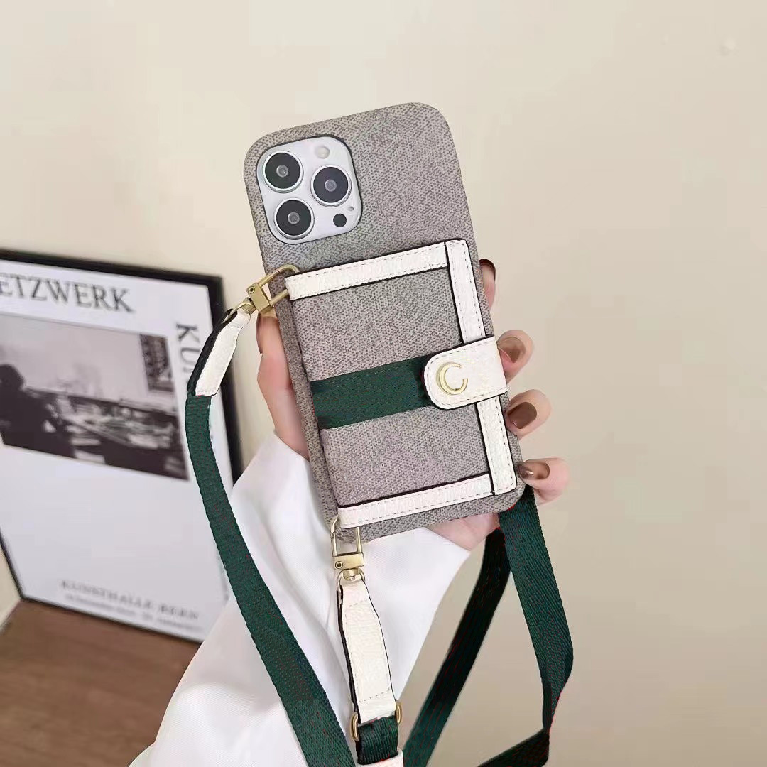 Crossbody Designer Phone Case for Apple iPhone 17 16 Pro Max 15 Promax 14 13 12 11 XR XS 8 Luxury Leather Card Holder Wallet Shoulder Strap Back-image-905626000