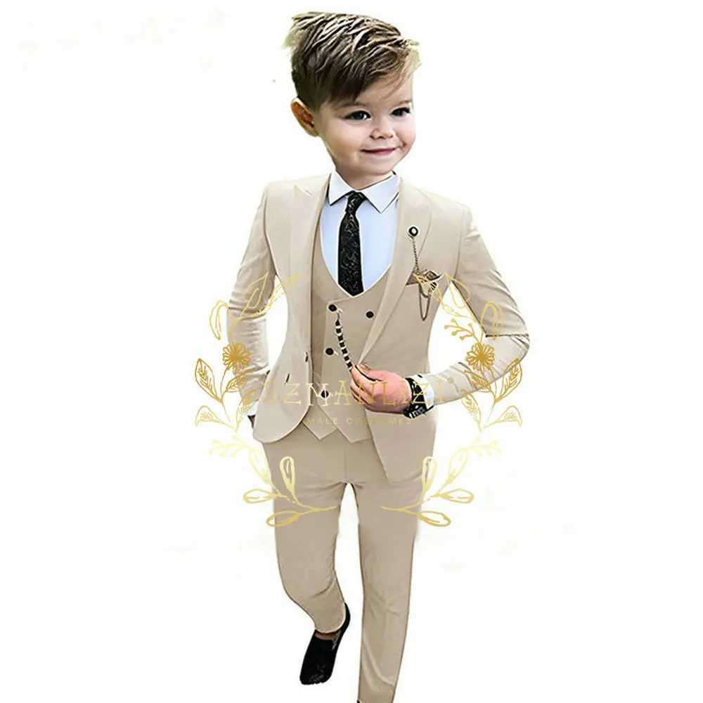 Ensembles de vêtements Formes beige garçons Boy Suit en 3 pièces de soirée robe de soirée Pantalon de veste pour enfants Vêtements pour enfants p