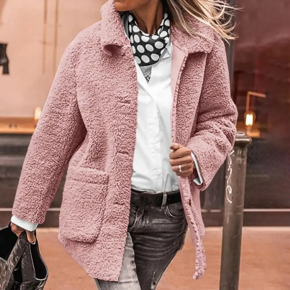 Womens Plush Jacket Fashion Womens Artificial Fur Jacket Series Casual Solid Color Plush Sherpa Coats Long Sleeve Collar for Warmth 241008