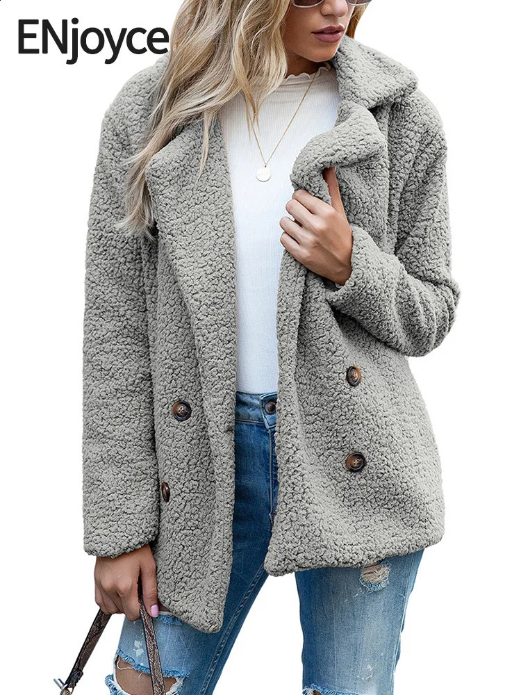 Veste en laine floue pour femmes hiver chaude out top laine pull en peluche en peluche sherpa veste poche 241008