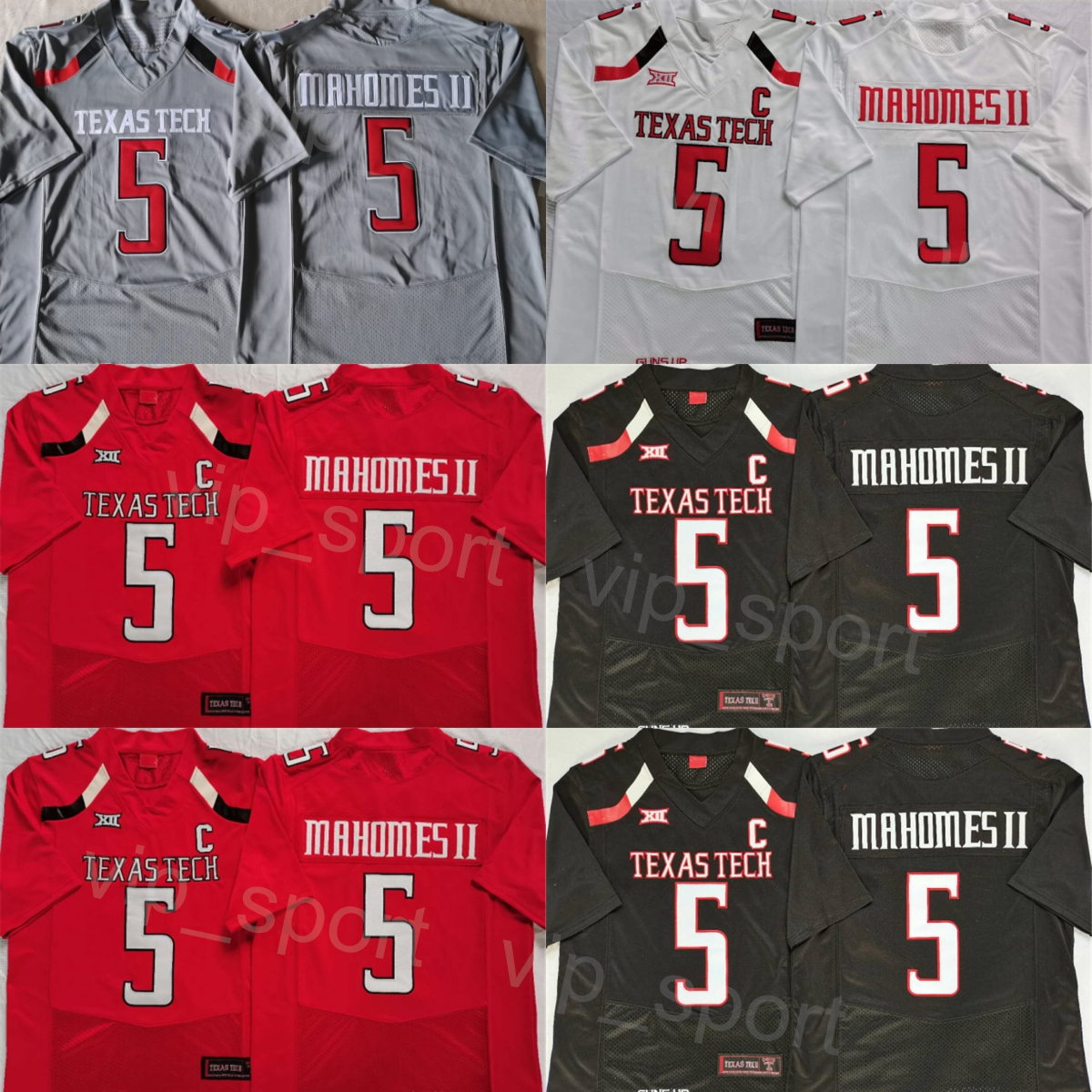 Mens Team 5 Patrick Mahomes College Jersey University Football All Stitched For Sport Fans Team Black Red White Grey Color Breathable Top Quality