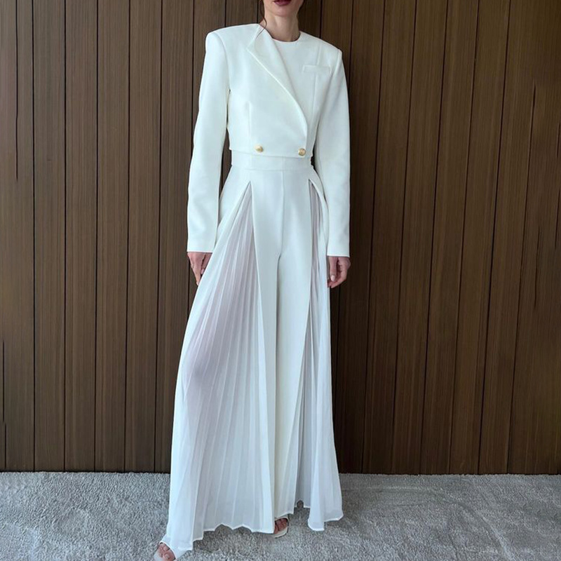 Women's Two Piece Pants Fashion Leisure Suit Set Womens Spring Autumn Temperament Short Suit Jacket And High Waisted Mesh Slit Pants Trend W