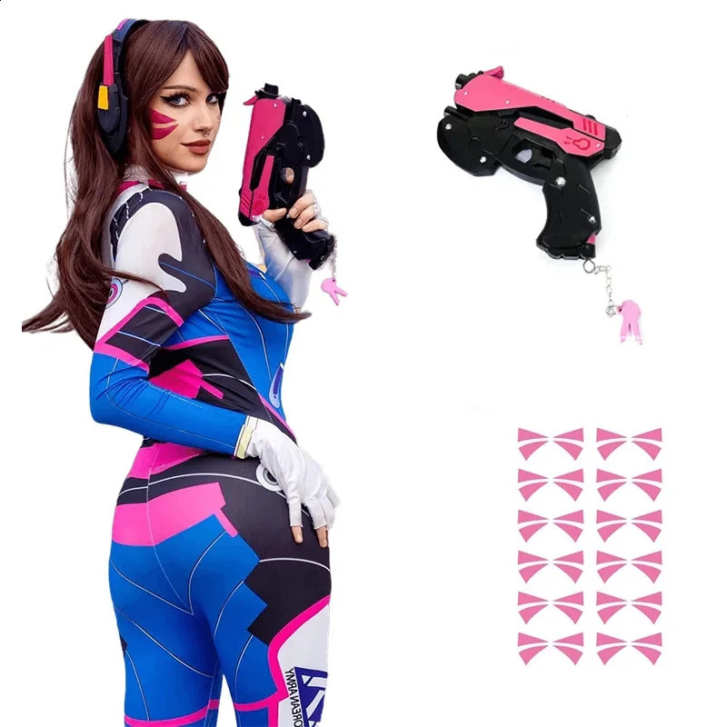 Costume de cosplay Gamer Hero pour femme, combinaison en EVA bleu et rose avec casque – Tenue de convention de jeu vidéo pour les fans d'anime, é