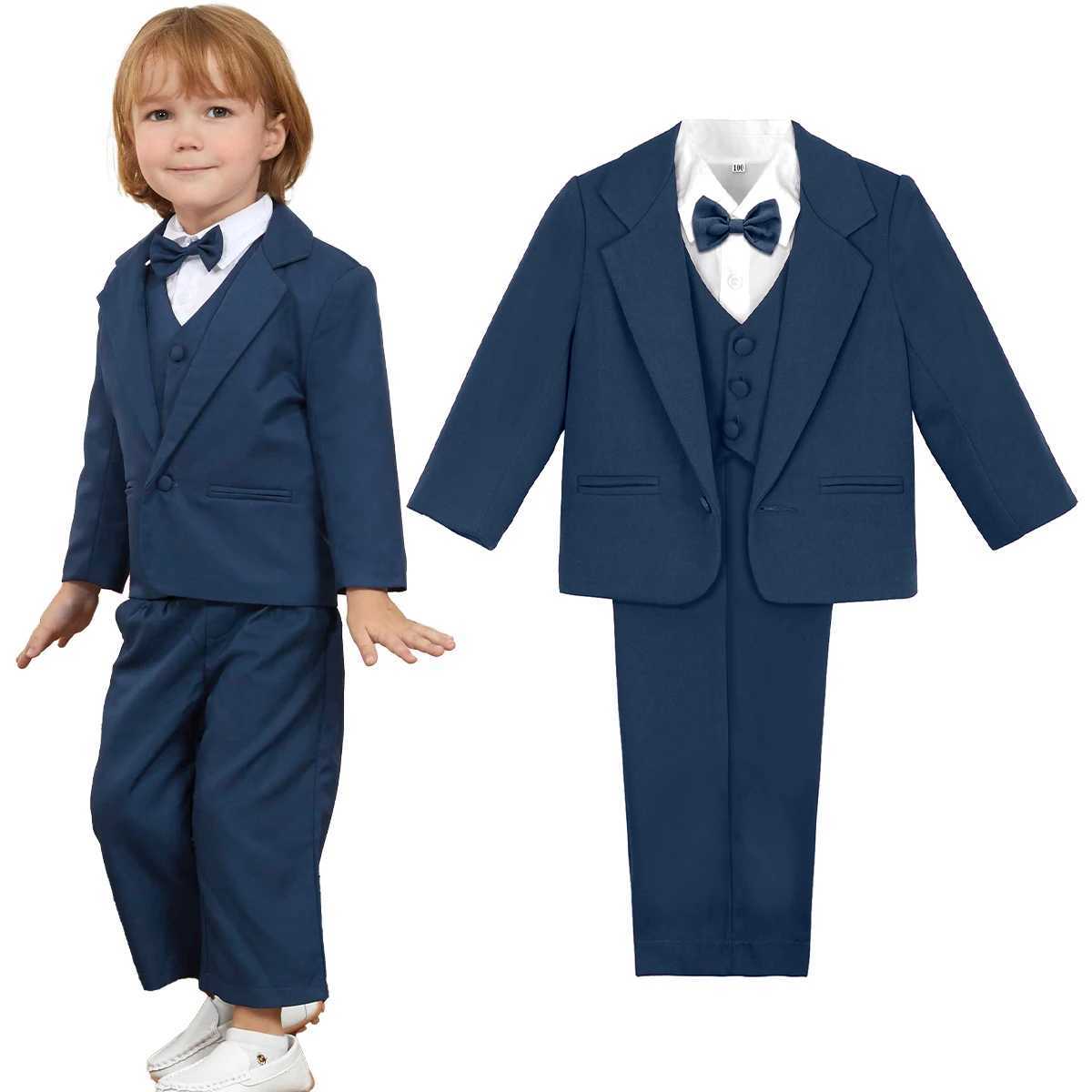 Ensembles de vêtements Baby Set Boys Tailcoat Childrens Robe de mariée Forme Robe de mariée Set Navy Bleu 5 pièces Veste de veste de veste