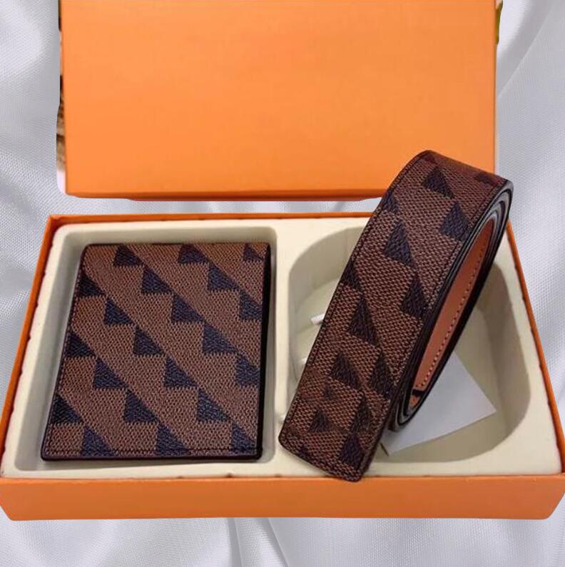 Belts Mens belts wallet gift set leather plaid wer jeans cinto metal buckle casual black brown purse mens belt designer formal AA