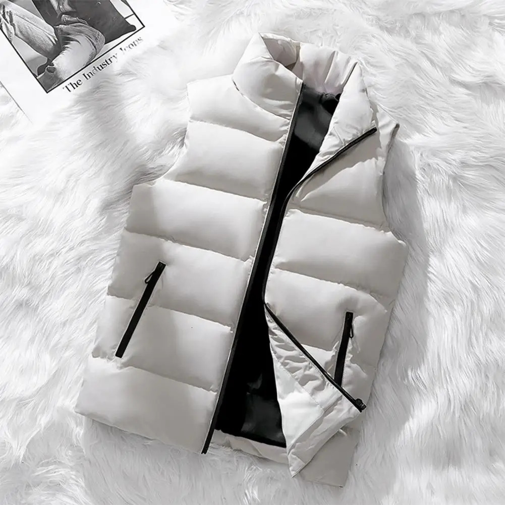 Men Vest Jacket Mens Sleeveless Stand Collar with Zipper Clre Pockets Solid Color Windproof Outwear Coat for Thin Waist 241017