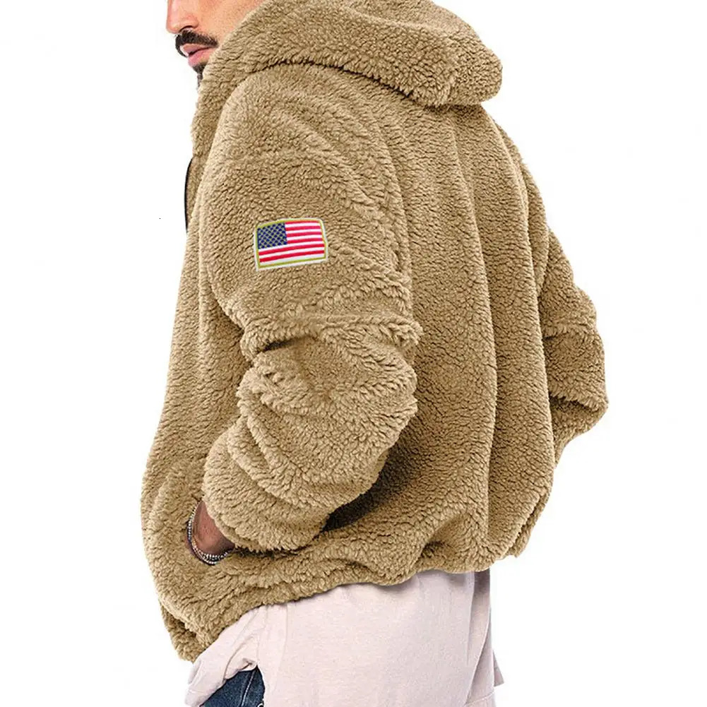 Zipper closure winter jacket hooded jacket fashionable mens winter jacket plush hooded cardigan with zipper closure suitable for autumn 241017