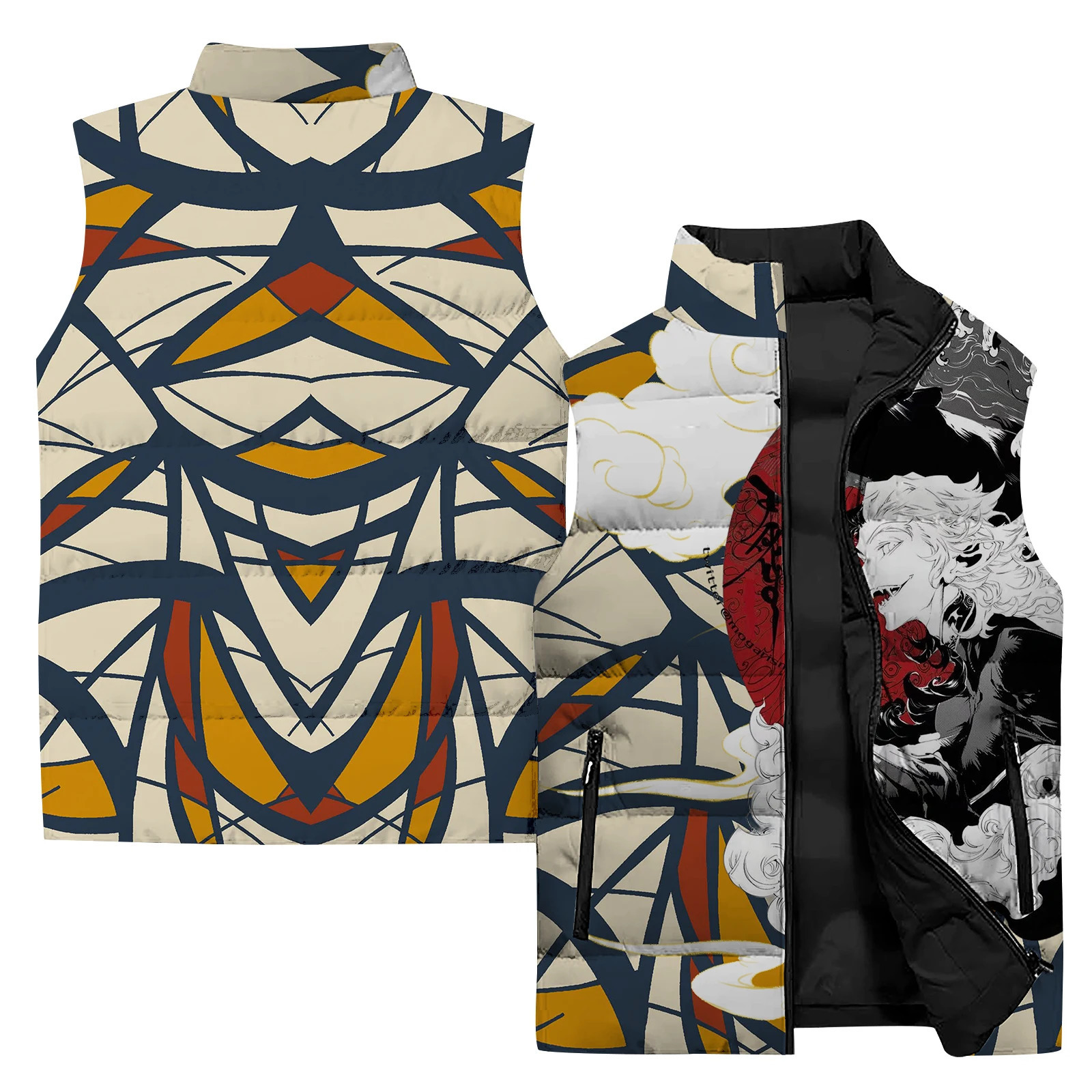 Cool Man Jackets Mosaic Cold Wind Vest for Men Stylish n Mens Clothing Beauty 3D Printing Vests Japanese Anime 241017