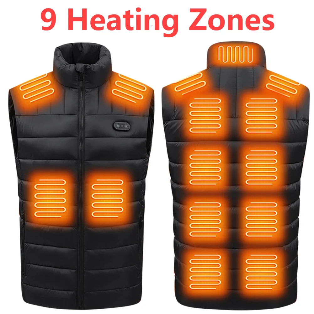 9 Areas Heated Vest Men Women Electric Jacket USB Charging Heating 3 Level Adjustable Thermal Clothing L4XL 241017