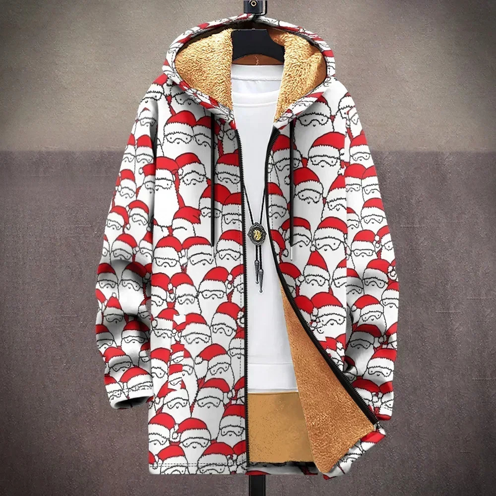 Pull en laine cardigan pour hommes avec motif de père Noël imprime graphique artistique en peluche épaisse veste décontractée streetwear unisexe