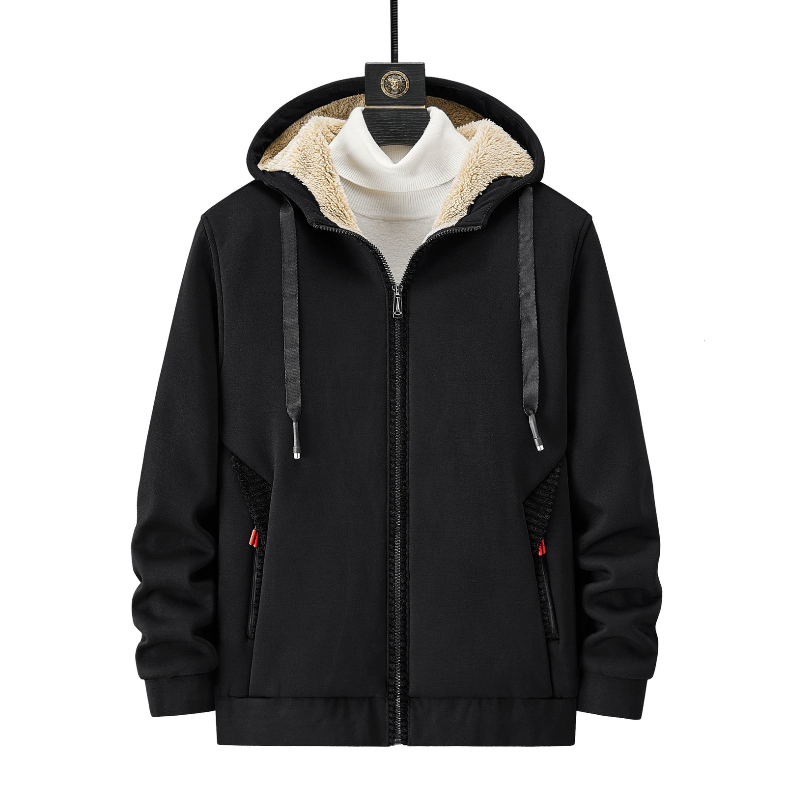 Sweat à capuche à capuche en laine Hiver Cachemire épais Sports de sport chauds Cardigan Cascusable Bomber à la mode veste à glissière pour homme