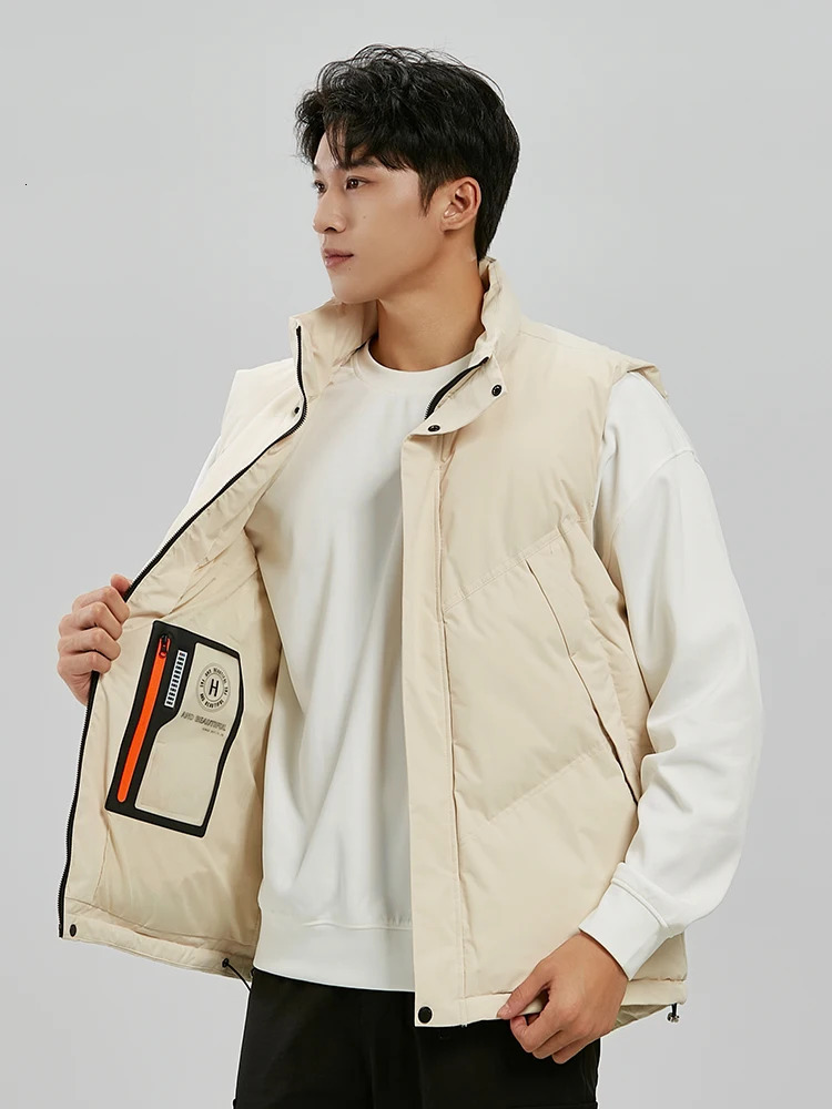 Winter Mens Vests Korean Fashion Stand Collar Cotton Padded Thick Warm Sleeveless Jacket Windproof Thermal Gilet Coats 241017