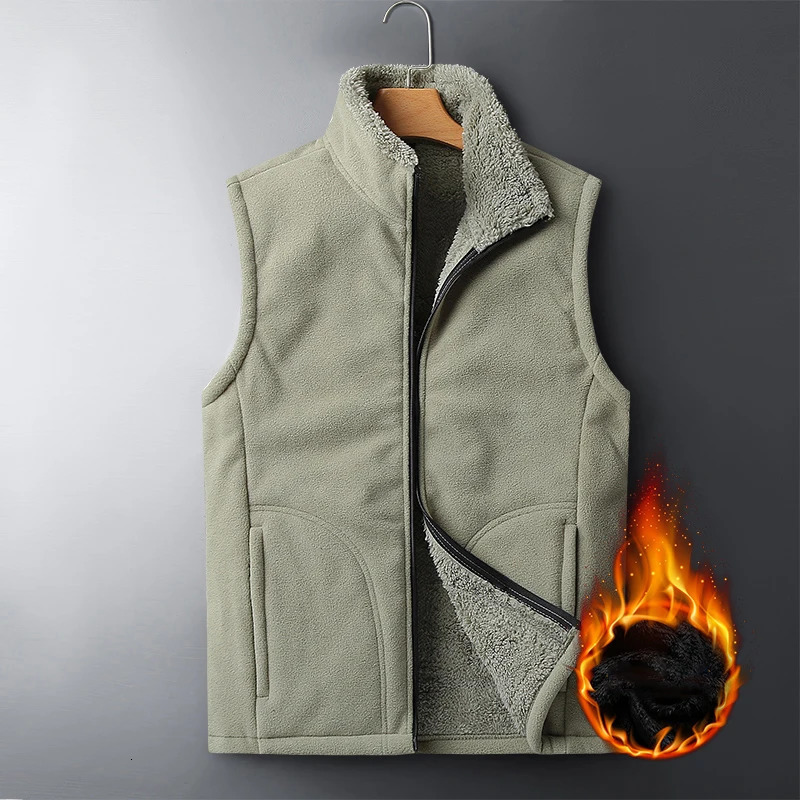 Autumn Winter Mens Plus Velvet Vest Coat Solid Color Lamb Fleece Waistcoat Large Size Thick Warm Soft Fashion Thermal Male 241017