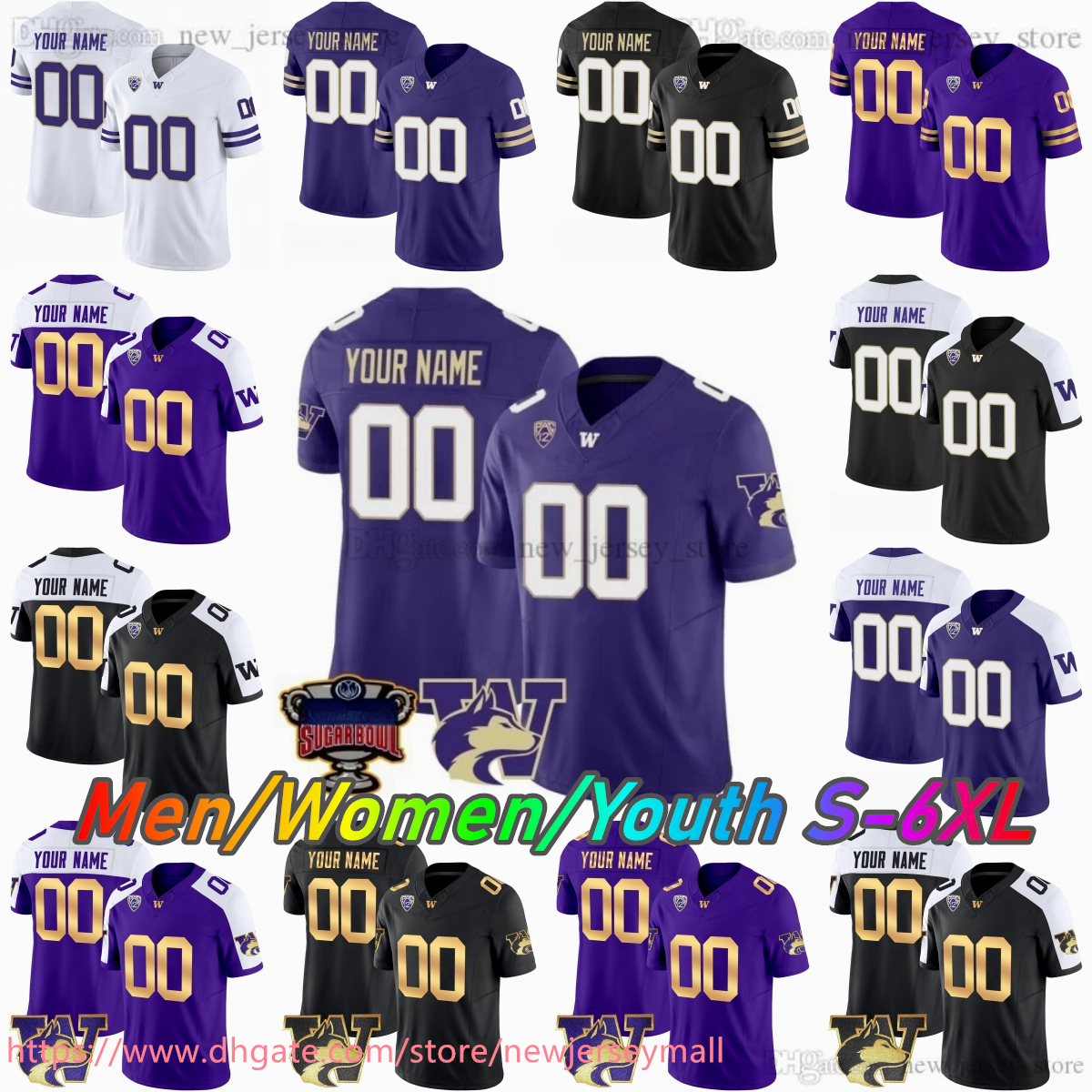 2024 Custom XS-6XL NCAA Huskies Football Jersey 2 Kyler Gordon 9 Michael Penix Jr. John Ross Levi Onwuzurike Edefuan Ulofoshio Kamari Pleasant Tr-image-887069880