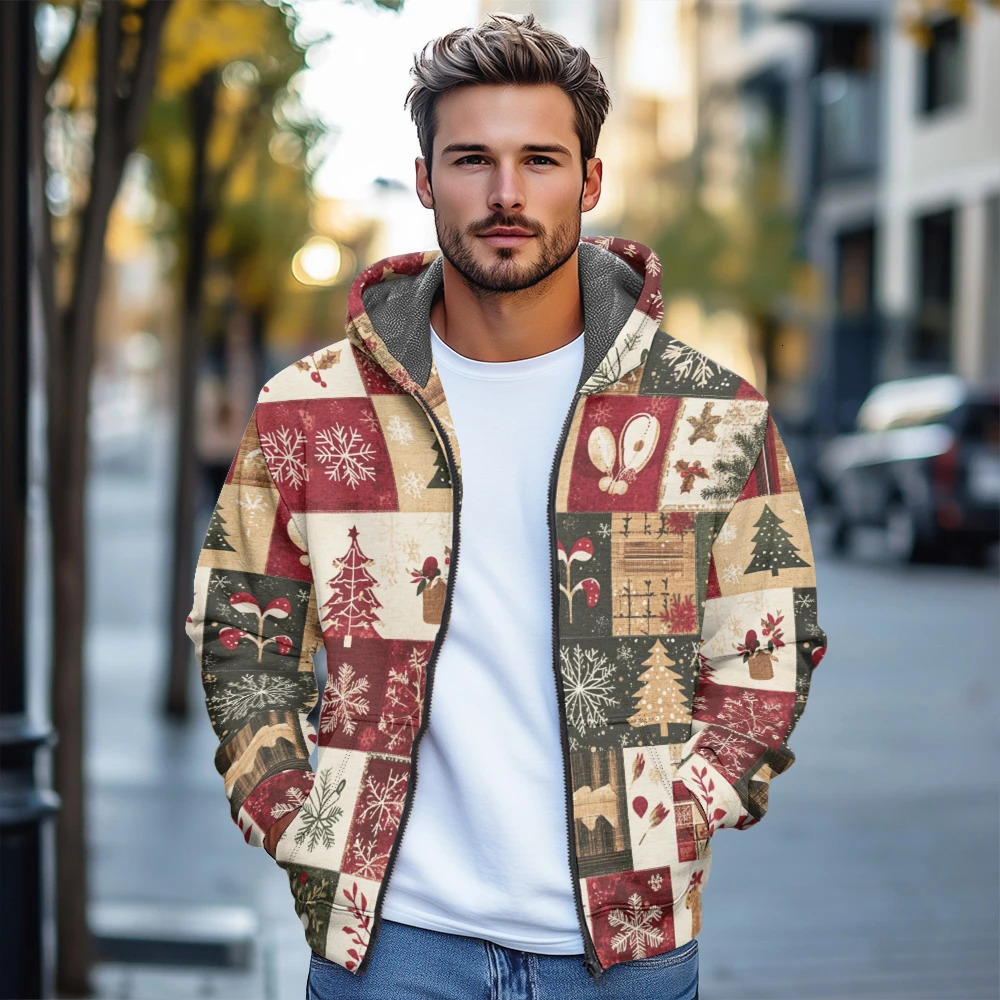 Haine à capuche à manches à manches longues avec motif de Noël Veste parkas Veste d'hiver Streetwear Top 241017