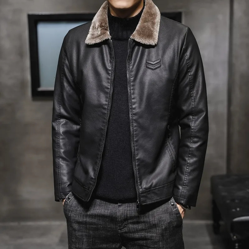 Mens wool fur plush coat mens Pu leather jacket casual fashion slim fit windproof winter velvet warm jacket 4XL 241017
