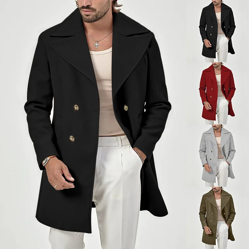 Autumn And Winter Long Coat Mens British Vintage Suit Collar Casual Jacket Warm Windproof Fashion Clothing 241007Z