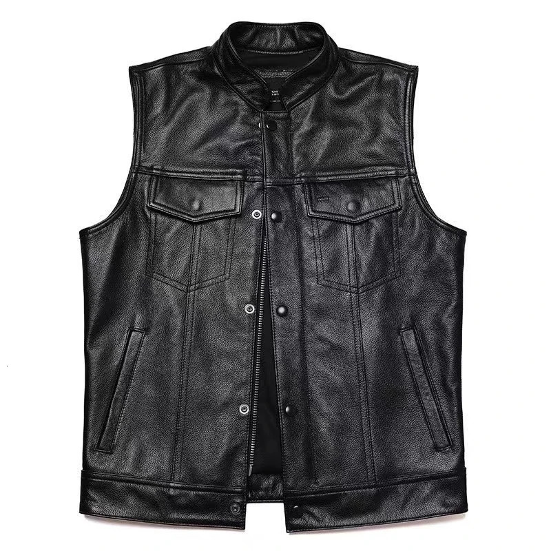 Autumn Winter Mens Faux Leather Waistcoat Classical Men Stand Collar Motorcycle Biker Vest Stylish Clothing 241017