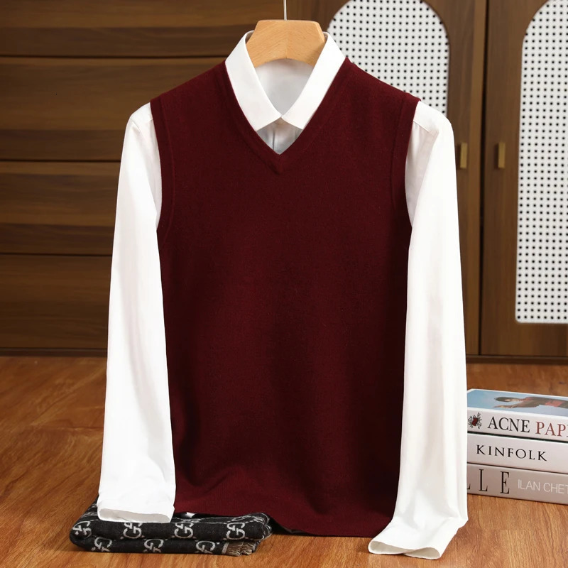 100 mens de laine de chèvre pure vneck gilet tricoté couleur solide joker 2024 pull d'automne et d'hiver chaude cachemire 241017