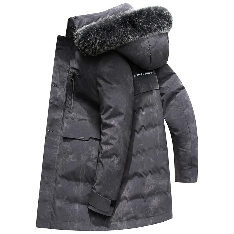 Winter down jacket mens mid length hooded outdoor cool and warm fashionable jacket 241019