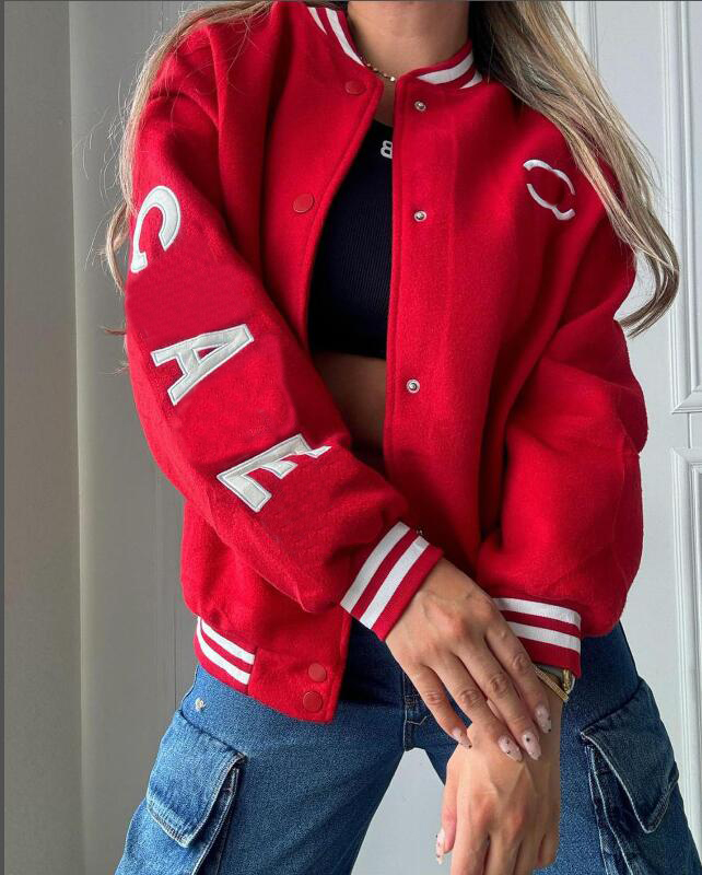Autumn Women letter embroidered Bomber Jackets Fashion Baseball Uniform Oversize Coats Couple red black Loose Jacket