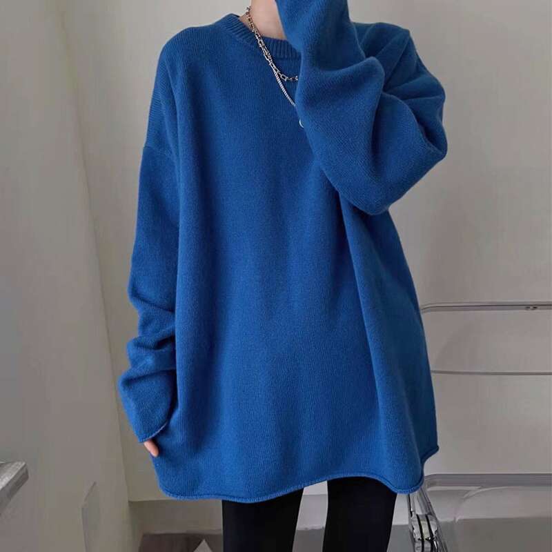 Senior 100% pur cachemire femmes Klein Blue Round Coul Labré épaissis moyen moyens tricotés