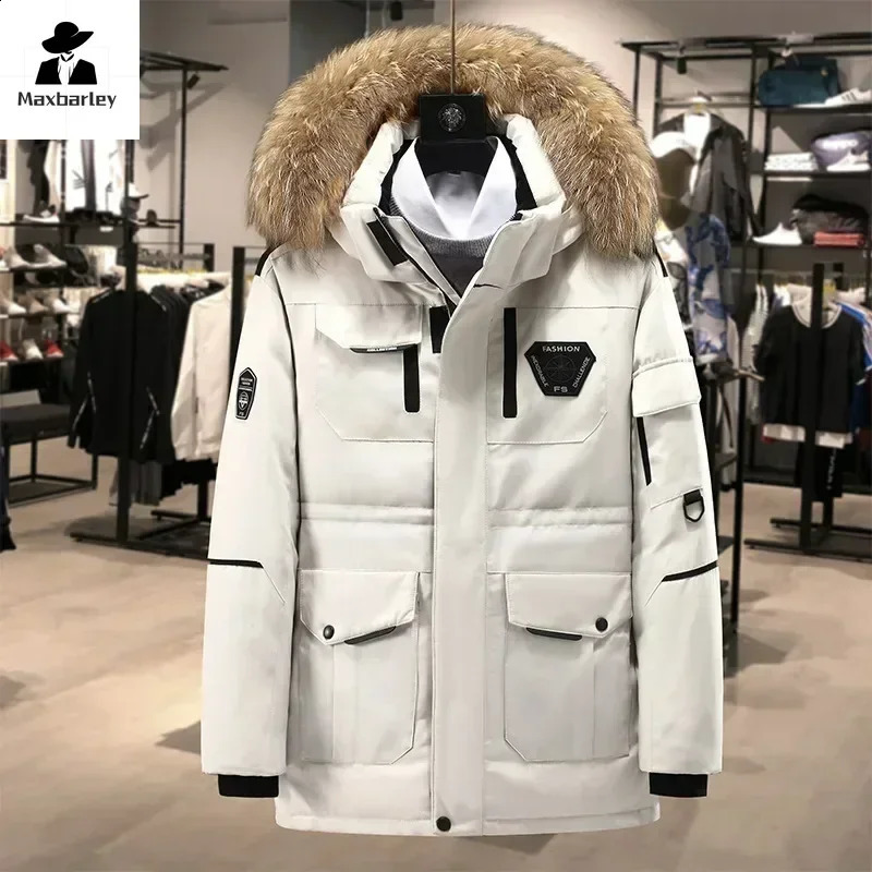 90% White Duck Down Jacket Mens Winter Ultra Cold Big Fur Collar Warm Park Leisure Outdoor Skiing Long Jacket 241019