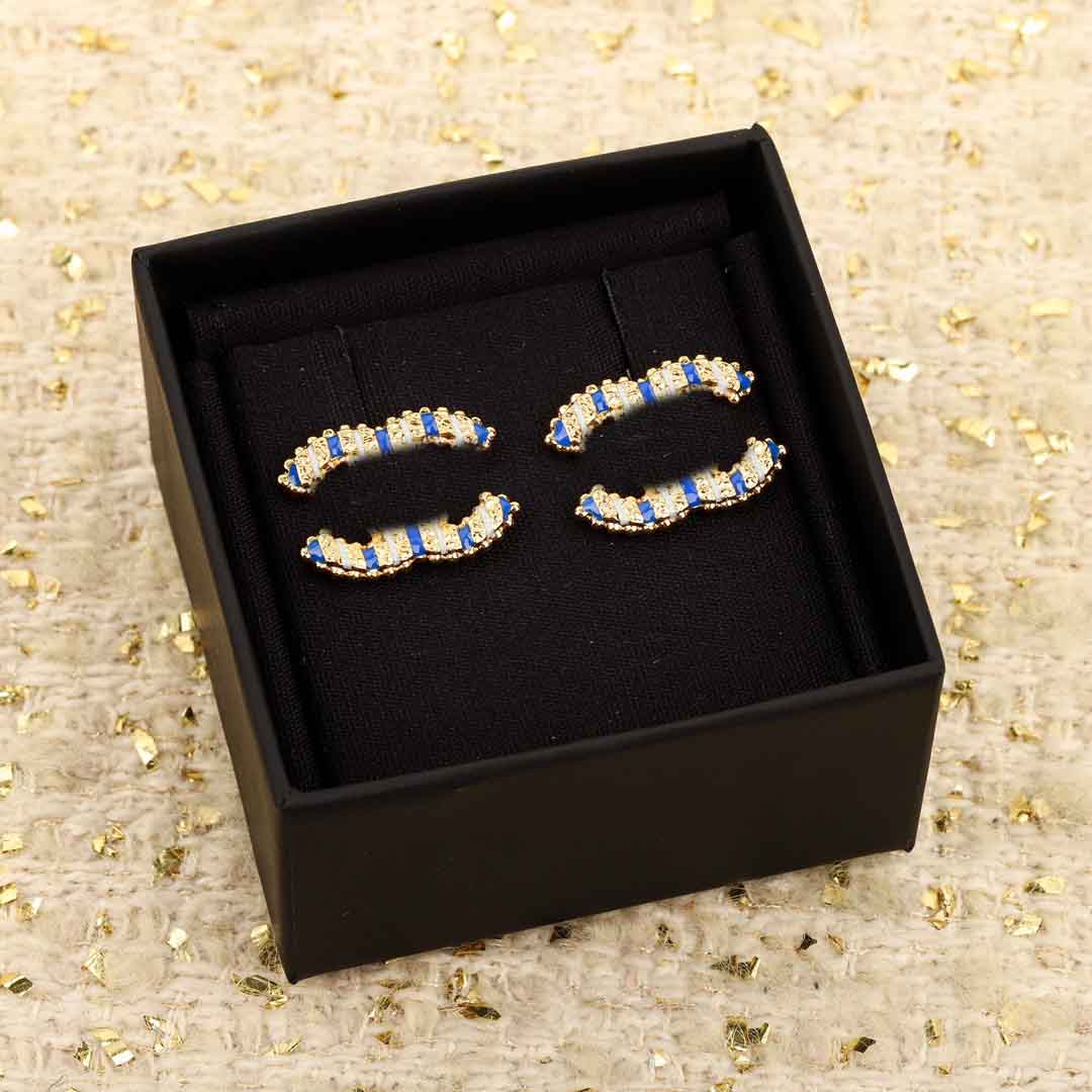 Luxury quality charm stud earring with white and blue color enamel designer in 18k gold plated have stamp box PS7696B