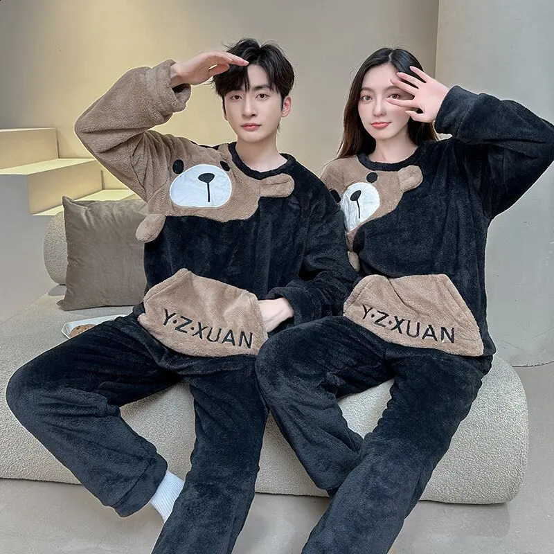 Automne Winter Couple Pyjama Pyjamas Pantalon Pantalon Home Vêtements Cartons Amours Souiller-Souilleur confortable Ensembles de pics d'ours Pija
