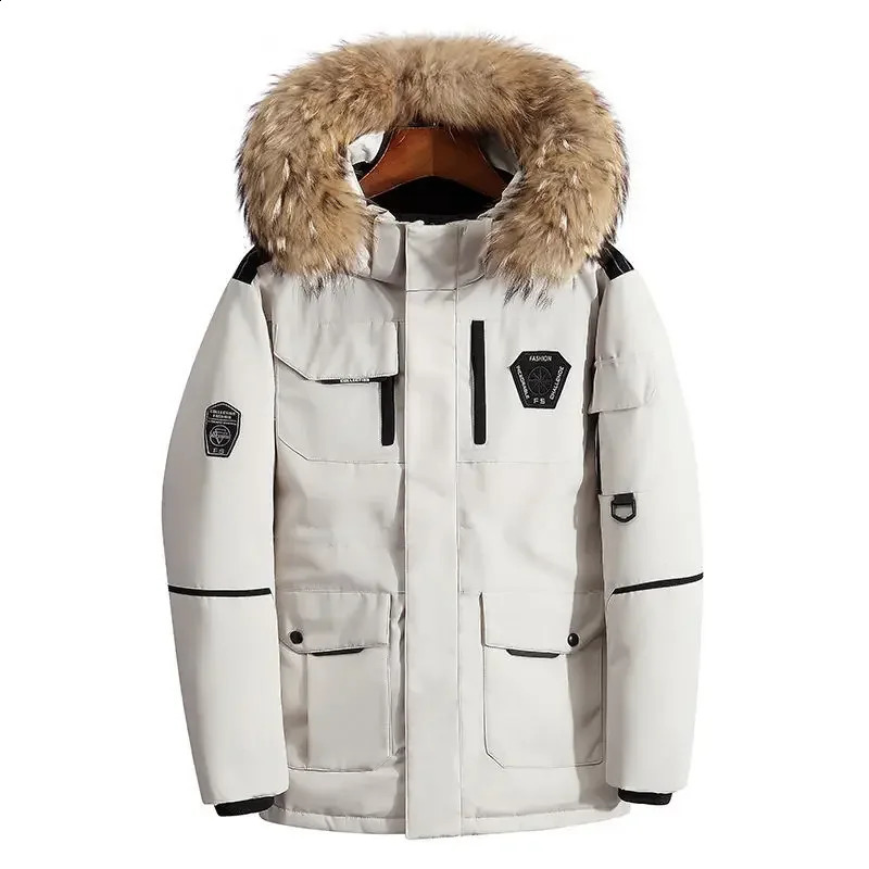 Veste à la baisse des hommes épais avec grand col en fourrure pour chaleur parka-30 degrés pour hommes extérieurs veste à capuche d'hiver impermé