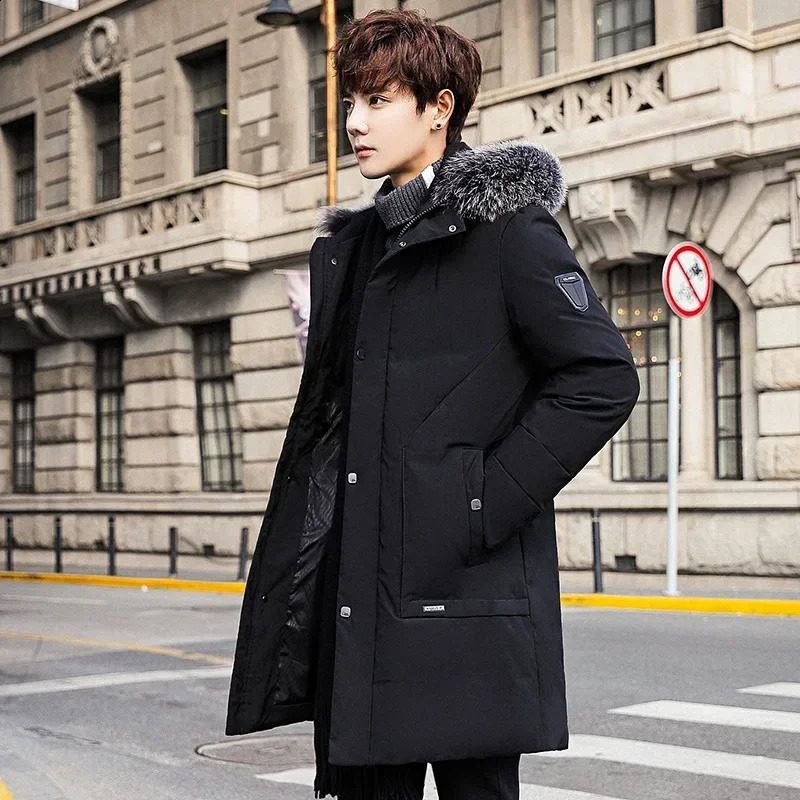 winter down jacket for men in medium length thick warm jacket with hood 241019