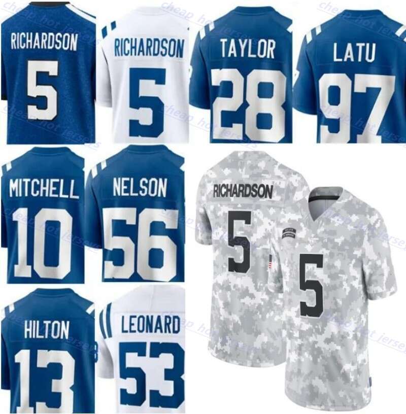 5 Anthony Richardson Michael Pittman Jr. DeForest Buckner Quenton Nelson Laiatu Latu Adonai Mitchell Zaire Franklin Arctic Camo 2024 Football Jer-image-942664944