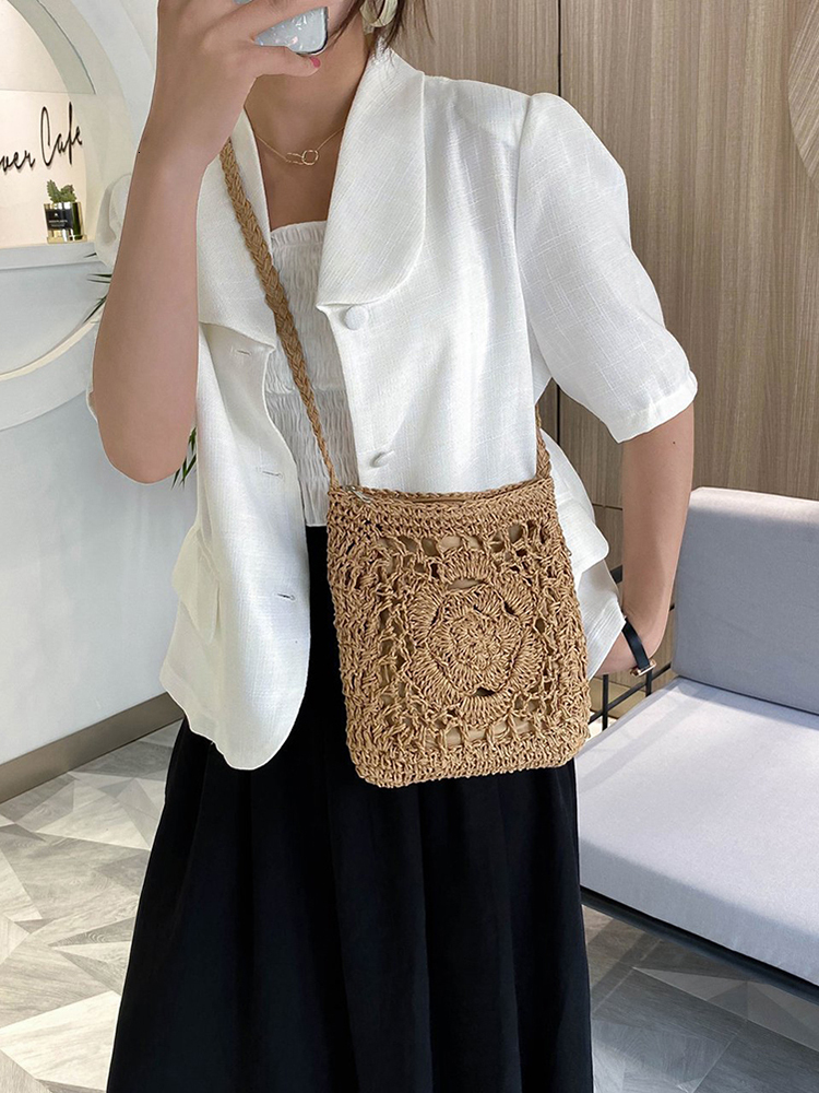 trend new fashion bag model New designer wrap women s crochet beach Hobo large capacity hollow woven handbag solid color retro straw Sg summer daily
