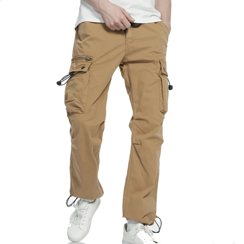 Pantalons de cargaison d'automne masculines multi-poches en outils de couleur solide salopettes extérieures pantalon de loisir de coton décontrac