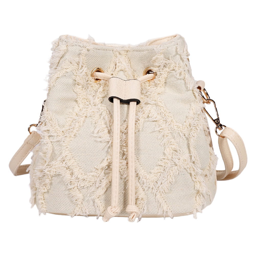 trend new model Women Tassel Shoulder New Denim Mini fashion bag Crossbody Purse Solid Color Drawstring Bucket Bag Dia Lattice wrap Daily Outdoor Ha
