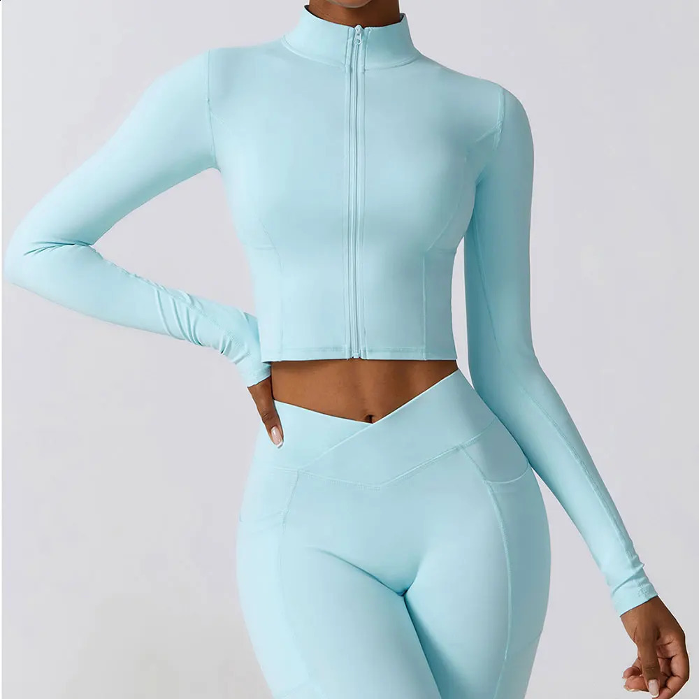 Womens high elasticity crop top spandex long sleeved yoga shirt sportswear yoga jacket sportswear 241021