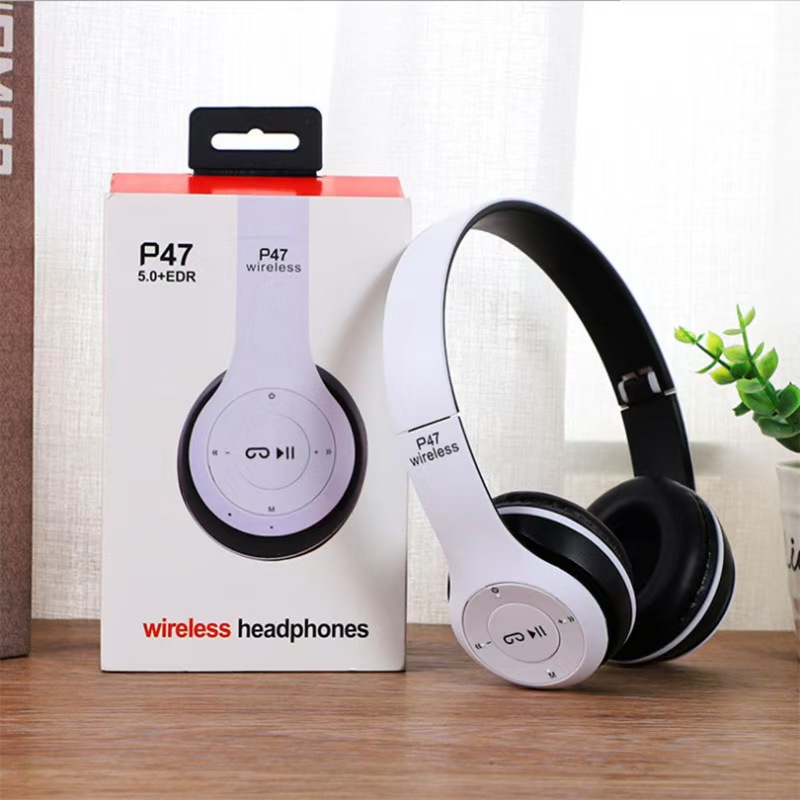 Factory direct sales P47 head-mounted Bluetooth headsets with ultra-long battery life and foldable card slot wholesale headphones-image-1027345455