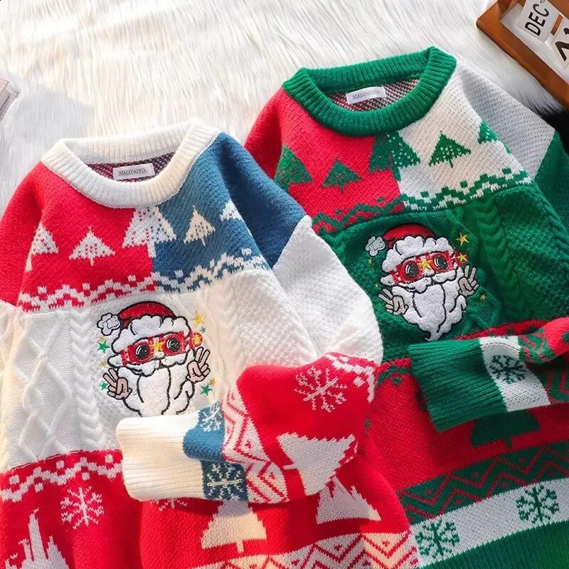 Pull de Noël hiver tricot tricot tricot amusant lâche tricoté chaud décontracté santa claus zipper 241021
