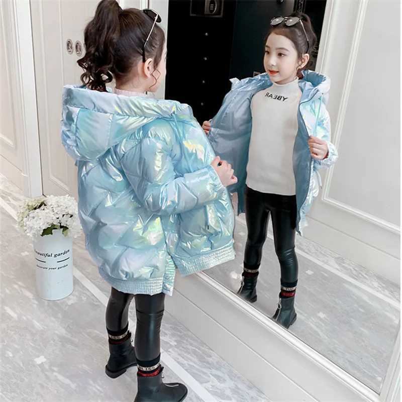 2024 Winter Down Long Jacket For Girls Waterproof Shiny Hooded Coat Children Clothing 5-12 Years Kids Parka Snowsuit OuterwearXJ241021
