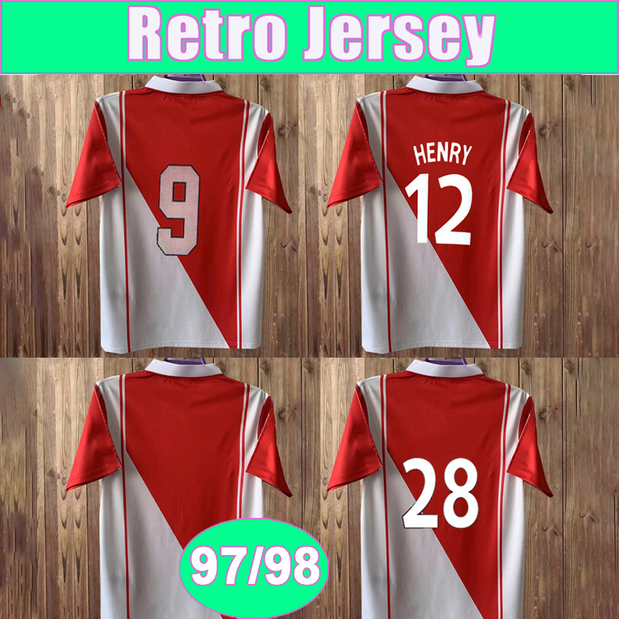 1997 1998 AS Monaco FC Mens Retro Soccer Jerseys KONJIC HENRY Home Red White Vintage Football Shirts Short Sleeve Adult Uniforms
