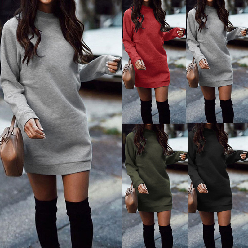 Autumn Crewneck Sweatshirt Dress Women Crew Neck Long Sweatshirt Woman Fashion Loose Sweatshirts For Women 4XL 5XL-image-730726184