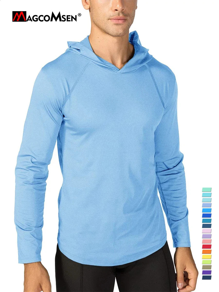 Magcomsen Sun Protection Mens Long sleeved T-shirt UPF 50UV resistant Beach Summer Hoodie Quick drying Multi color Rashguard 241021