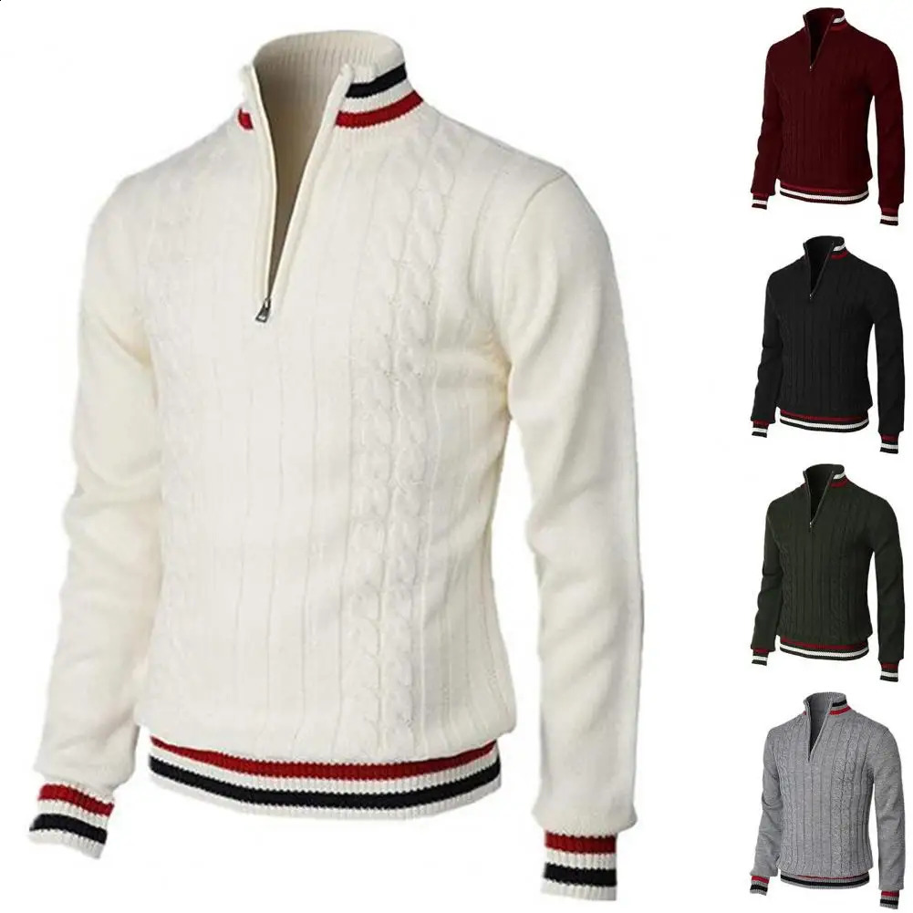 Turtleneck long sleeved zipper collar pullover sweater mens spring and autumn patch work color twisted sweater cross street clothing 241021