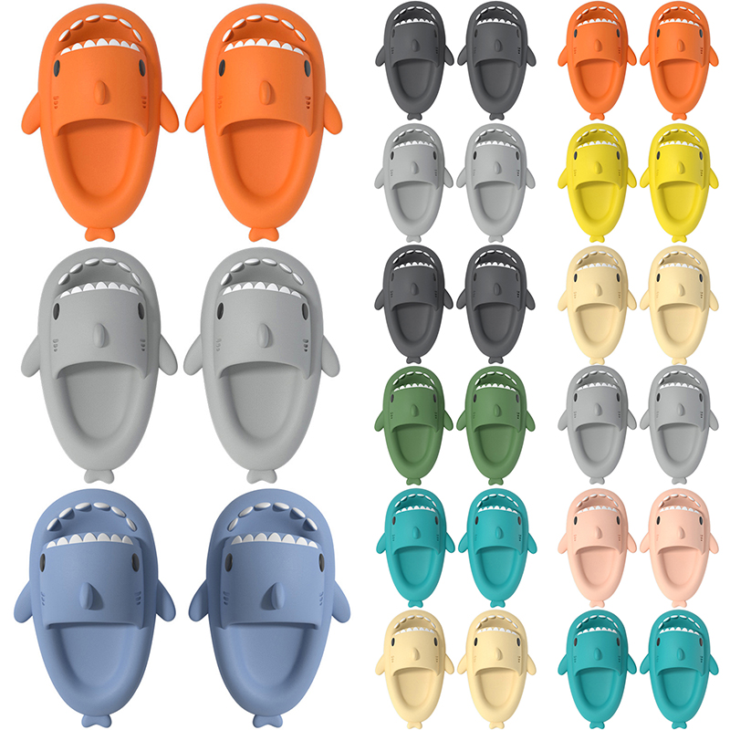 Summer Home Women Shark Slippers Anti-skid EVA Solid Color Couple Parents Outdoor Cool Indoor Household Funny Shoes 107
