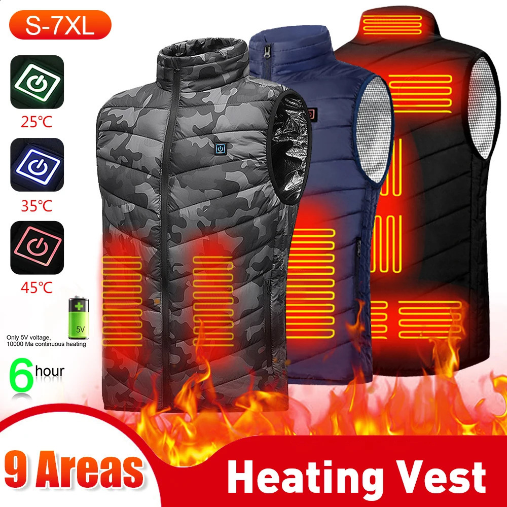 9 Areas Heated Vest Men USB Electric Heating Washable Self Winter Warmer Jacket Waistcoat for Camping 241021