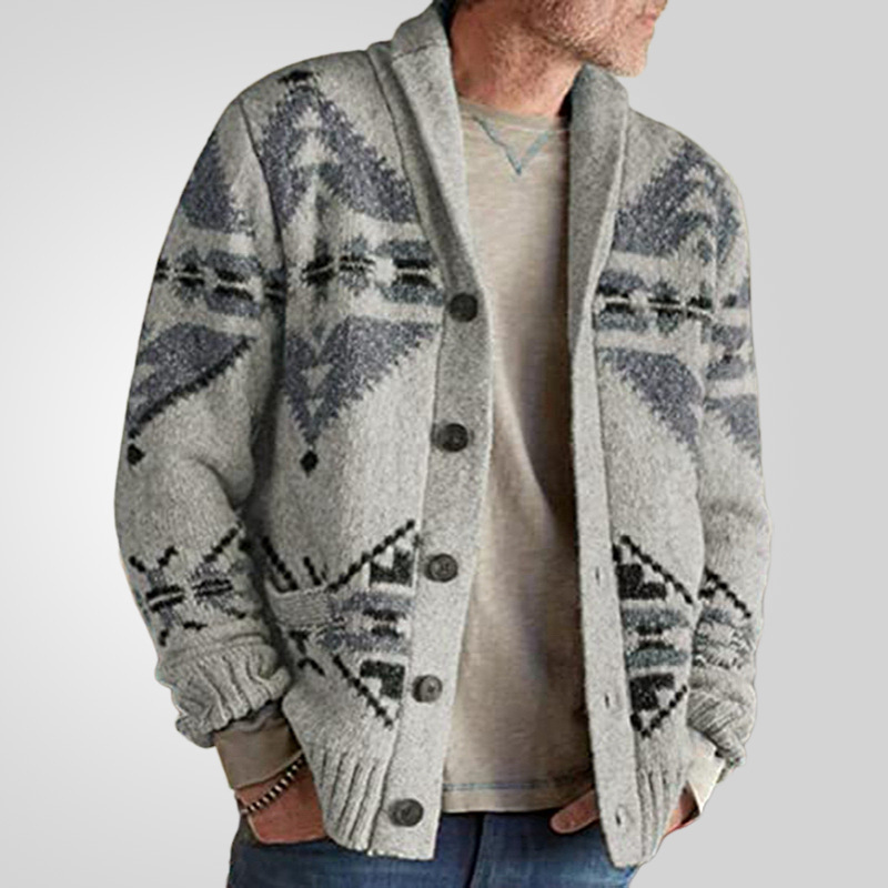Mens Autumn Pattern Print Knitted Cardigan Sweaters Coat Male Winter Casual Long Sleeve Buttons Coats Fashion Steetwear for M