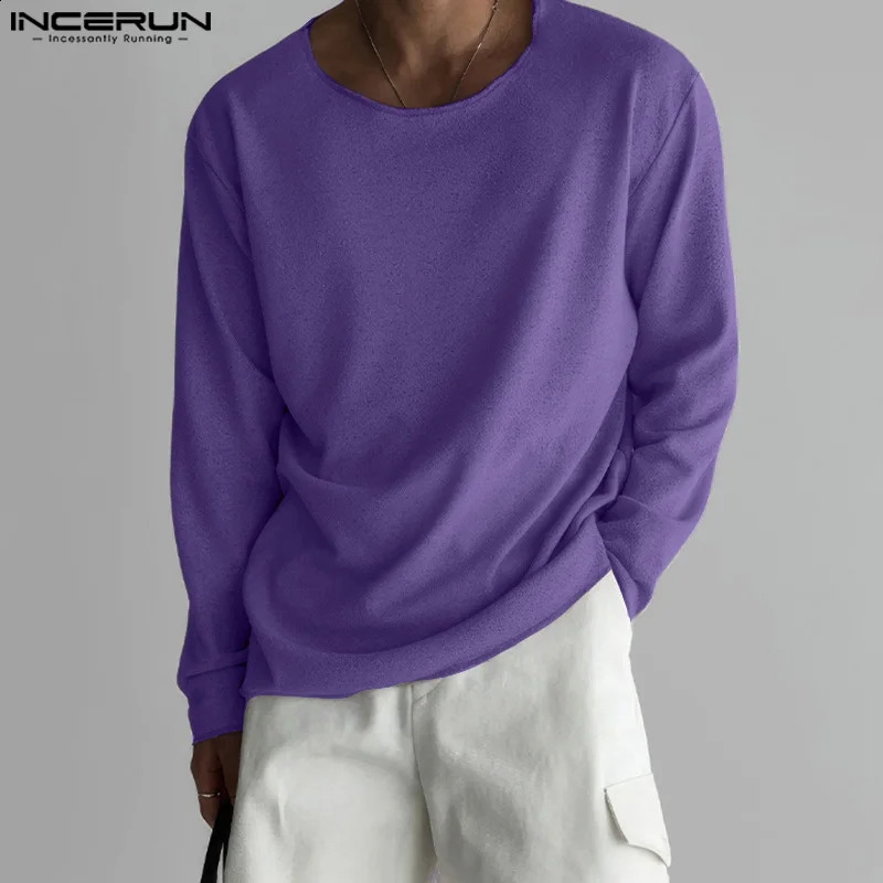 Incerun Tops 2024 Texture lâche de style coréen O-cou O pour l'été décontracté simple Camiseta à manches longues solides S-5XL 241021