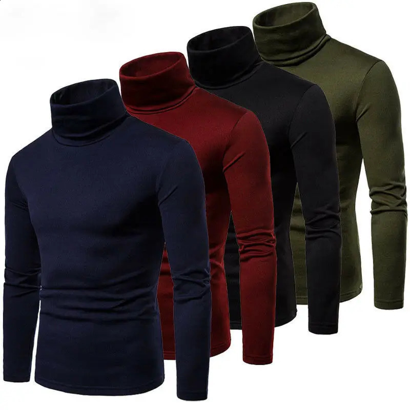 Mens casual slim fit basic turtle neck knitted sweater with high neck and floral pattern mens double neck autumn and winter top 241021