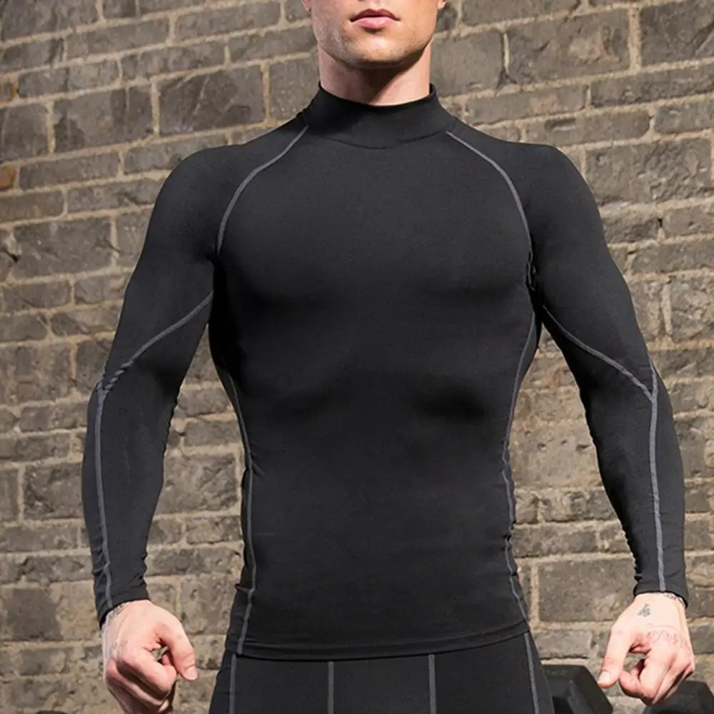 Fashion Men Autumn Turtle Neck Long Sleeve Sports Gym Tshirt Thermal Underwear To Comfortable to wear Suitable for Running 241017
