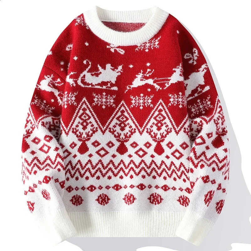 Pull de Noël automne / hiver pour les étudiants masculins et féminins à la mode et à la laine rétro épaisse rétro et américaine décontractée 2410